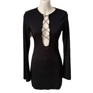 Black Lace-Up Front Dress